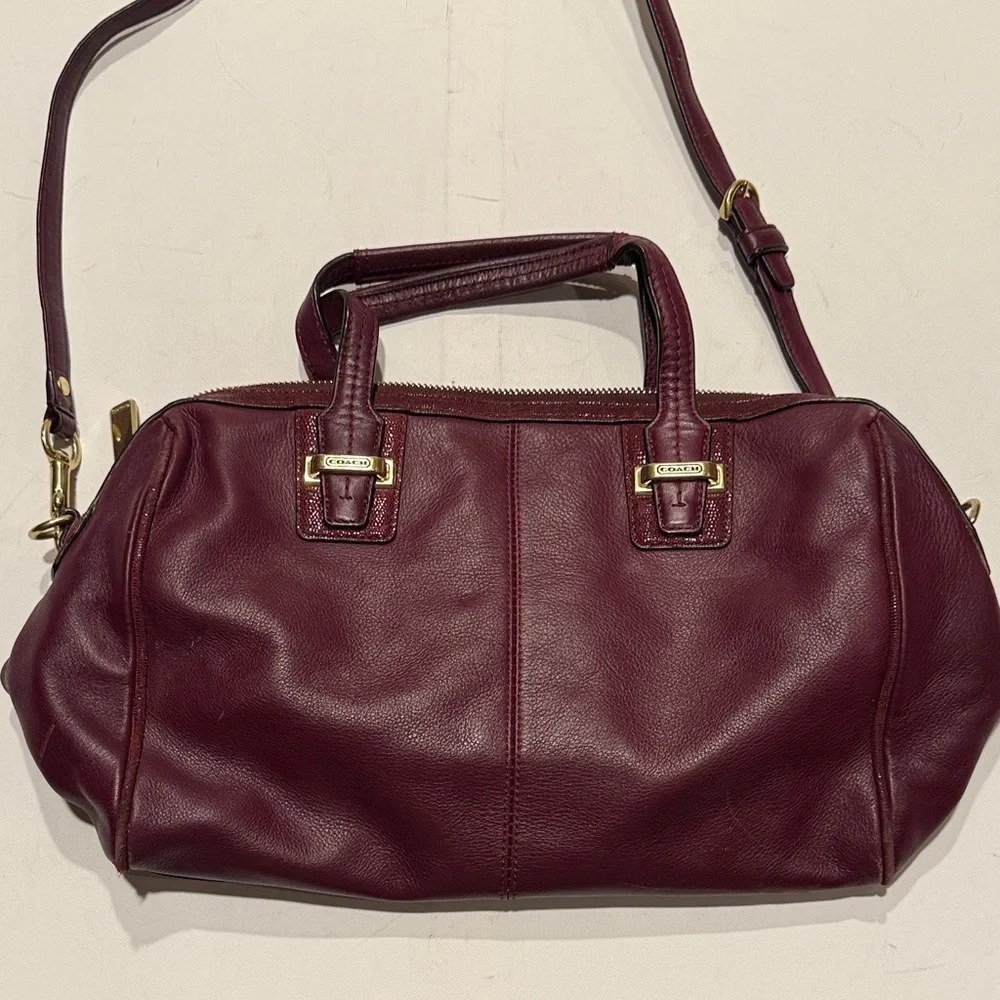 Coach Maroon Leather Satchel with Gold Accents